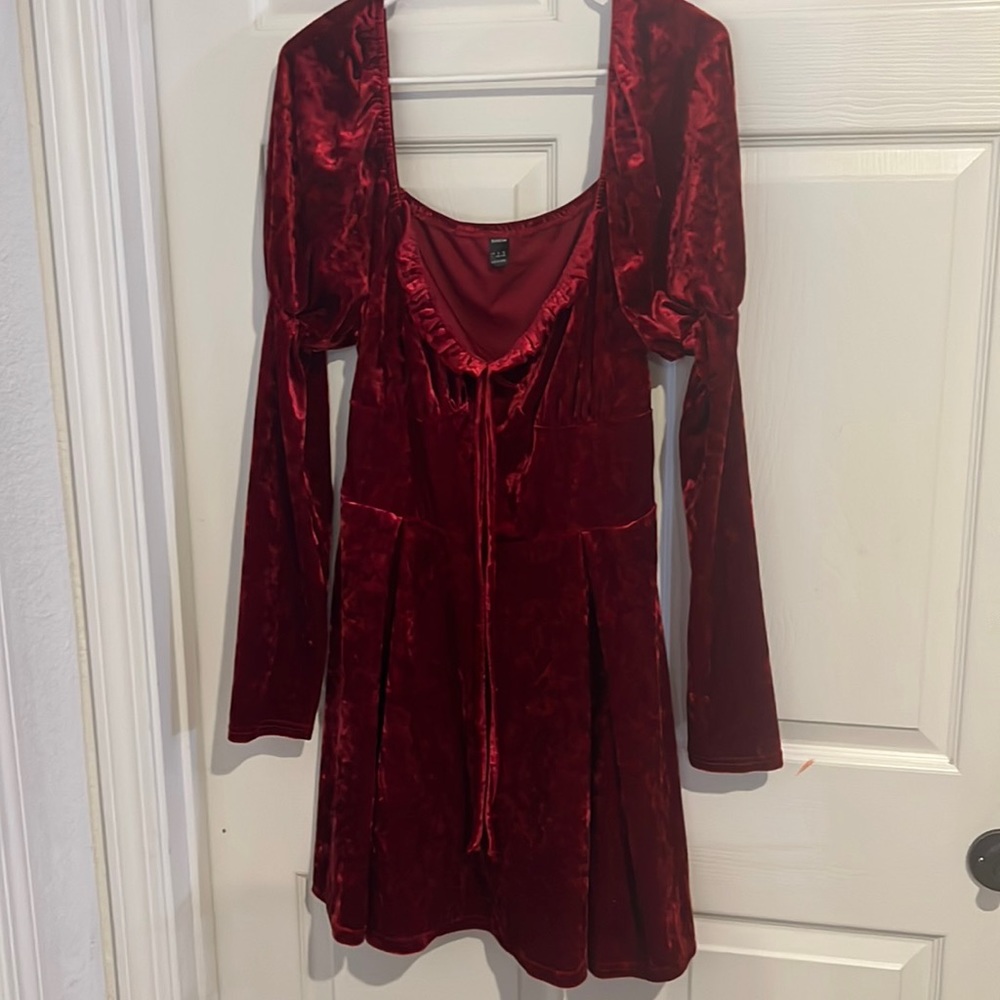 L Shein red velvet-like dress - fits like XL